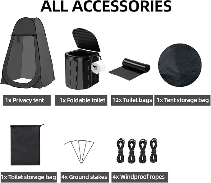 Portable Toilet and Privacy Tent for Adults, Pop Up Potty Tents Outdoor Portable Toilet for Camping with 12 Toilet Bags, Pop-up Tent for Toilet, Travel, Changing