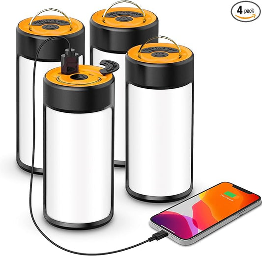 LED Camping Lantern, CT CAPETRONIX Rechargeable Camping Lights with 400LM 5 Light Modes Water-Resistant, Portable Tent Lights for Camping Power Outage Emergency Hurricane (4 Pack, Black & Orange)