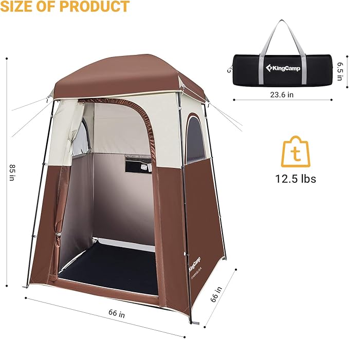 Bundle of KingCamp Oversize Coffee Camping Shower Tent and Blue Outdoor Shower Tents for Camping Changing Dressing Room Portable Toilet Tent, Easy Set Up, More Space Than Pop Up Privacy Tent