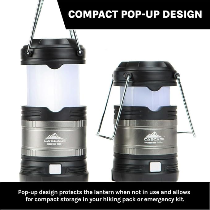 Cascade Mountain Tech Pop-Up IPX4 Water-Resistant LED Lantern with 4 Light Modes - 3 Pack