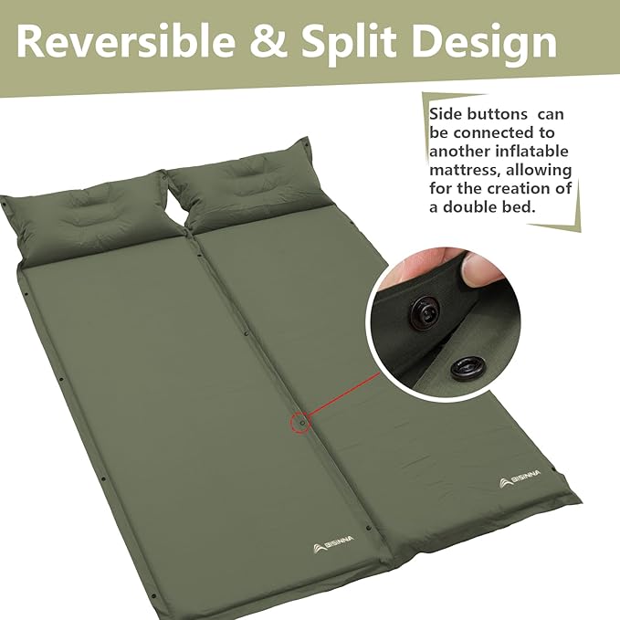 BISINNA Self-Inflating Sleeping Pad Thick Foam Sleeping Mattress with Pillow for Camping Lightweight Insulated Sleeping Mat Fast Inflating for Camping Travel Car Tent