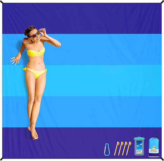 BYDOLL Beach Blanket Waterproof Sandproof 78''×110'' Suits1-7 Adults Compact Lightweight Oversized Sand-Free Blanket Large Picnic Mat for Beach Travel Camping Hiking