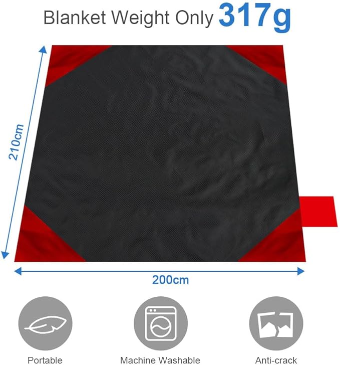 Picnic Blanket, Mini Pocket Beach Mat 78.8 x 82.7IN (5-7 People) Foldable, Lightweight Waterproof Sand Free, Foldable Thin Ground Sheet for Outdoor Camping Hiking Travel - with Hand Strap