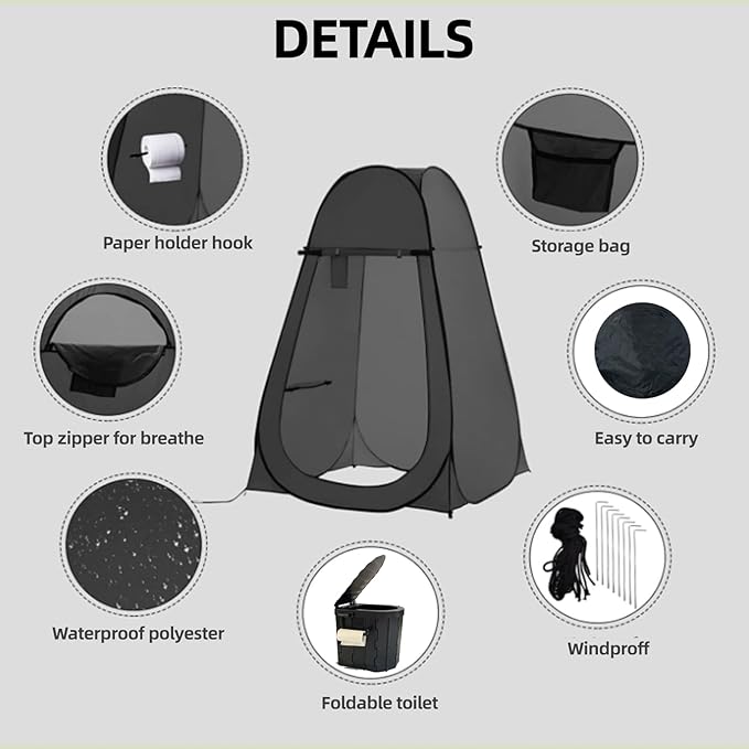 Portable Toilet and Privacy Tent for Adults, Pop Up Potty Tents Outdoor Portable Toilet for Camping with 12 Toilet Bags, Pop-up Tent for Toilet, Travel, Changing