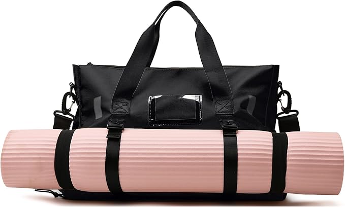 Gym Bag for Women, Yoga Mat Bag with Shoes Compartment & Wet Dry Pockets & Adjustable Yoga Mat Holder