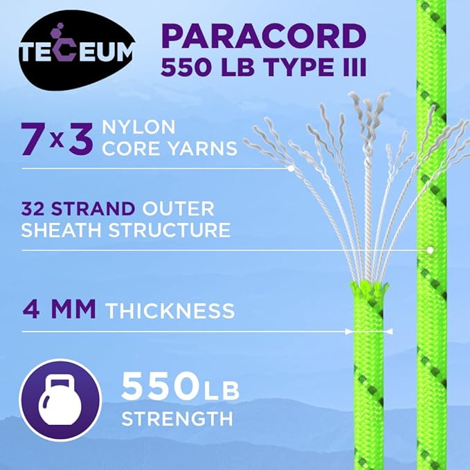 TECEUM Heavy Duty Rope 1000 – 1000ft / 200ft / 100ft / 50ft – 40+ Colors – Utility Rope for Survival & Camping Gear – Nylon String, Camping Rope, para Cord, Utility Nylon Rope, Tent Cord