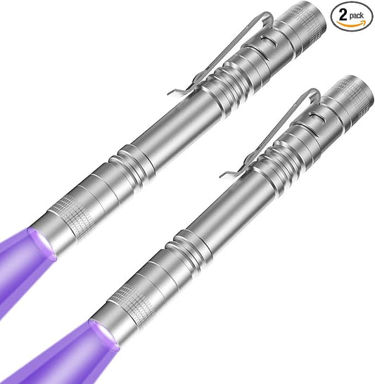 COSOOS 2 UV Flashlight Black Light, 2 Pack 395nm Mini Pen Light with Clip, Waterproof Ultraviolet Flashlight for Pet Urine Detector, Scorpions Finder, Hotel Inspection, Dry Stain and Bed Bugs