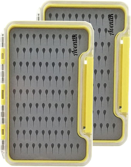 Aventik Fly Fishing Boxes Silicone Super Slim Fishing Storage Fishing Tackle Case Waterproof Best Pocket Sizes 7.36"X4.02"X0.63"/5.39"X3.74" X0.63'(2pc-g048mt)