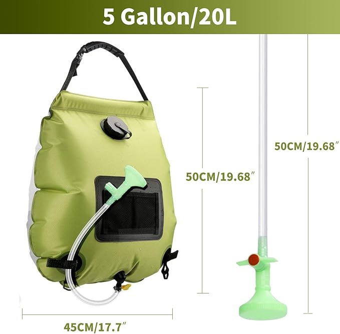 Solar Shower Bag, Solar Heating Camping Shower Bag, 5Gal(20L) Portable Camping Shower Bag, with Removable Hose and On-Off Switchable Shower Head, for Outdoor Traveling/Climbing/Hiking/Beach/Swimming