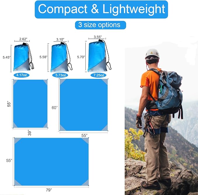 Orga'Neat Pocket Picnic Blanket, Sandproof Lightweight Pocket Camping Tarp, 55″x 39″ Foldable & Fits into Small Bag, Water Resistant Washable Quick Dry Compact Beach Mat for Outdoor Recreation