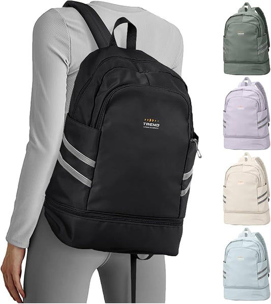 Coofay Gym Backpack for Women - Waterproof With Shoe Compartment, Lightweight Travel and Sports Bag, Large Black