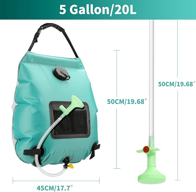 Solar Shower Bag, Solar Heating Camping Shower Bag, 5Gal(20L) Portable Camping Shower Bag, with Removable Hose and On-Off Switchable Shower Head, for Outdoor Traveling/Climbing/Hiking/Beach/Swimming