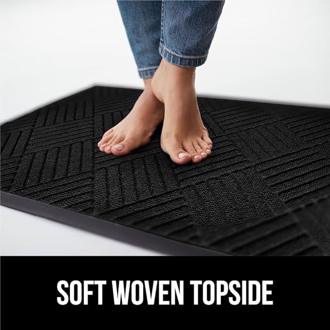 GORILLA GRIP 100% Waterproof All-Season WeatherMax Doormat, Durable Natural Rubber, Stain and Fade Resistant, Low Profile, Indoor Outdoor Door Mats, Easy Clean Patio Entrance Mat, 17x29, Black Diamond