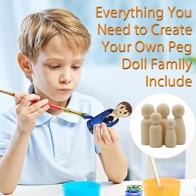 50 Pack Unfinished Wooden Peg Dolls, Abnaok Peg People, Doll Bodies, Wooden Figures, Decorative Peg Doll People for Kids DIY Art Craft, Painting, Peg Game, Home Party Decor, Assorted Shapes and Sizes