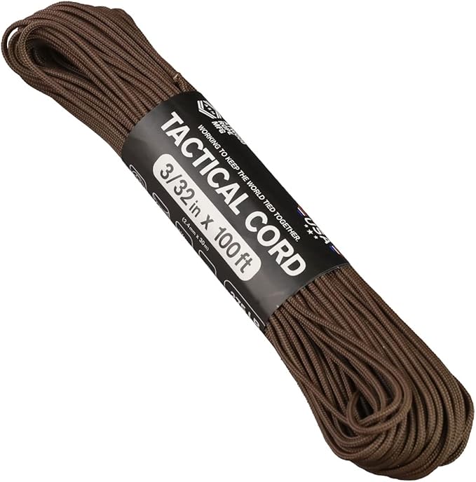Atwood Rope MFG 275 Tactical Paracord 100 Feet 4-Strand Core Nylon Parachute Cord Outside Survival Gear Made in USA | Lanyards, Bracelets, Handle Wraps, Keychain (Brown)