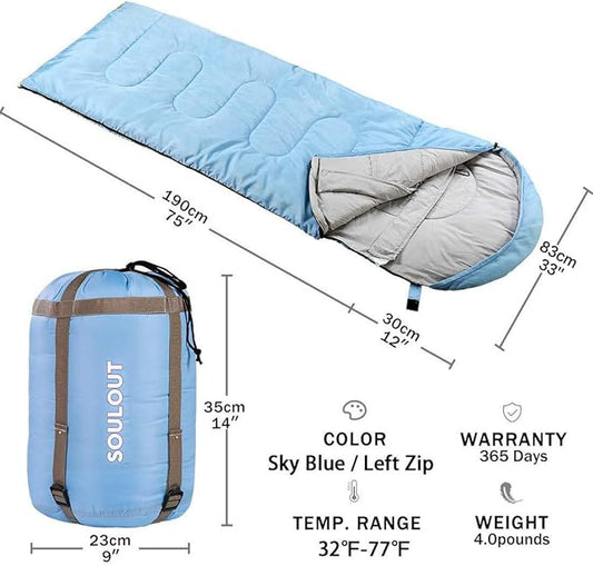 Sleeping Bag,3-4 Seasons Warm Cold Weather Lightweight, Portable, Waterproof Sleeping Bag with Compression Sack for Adults & Kids - Indoor & Outdoor: Camping, Backpacking, Hiking