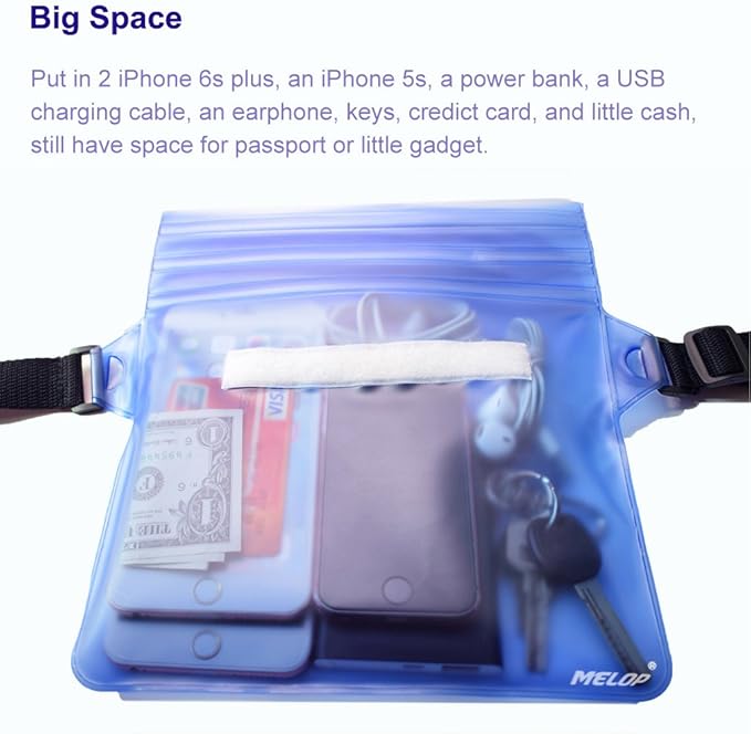 Waterproof Pouch Bag with Adjustable Shackle Strap Protect Phone and Items Dry and Clean from Water Submersion When Rainning Boating Swimming Kayaking Fishing Water Parks