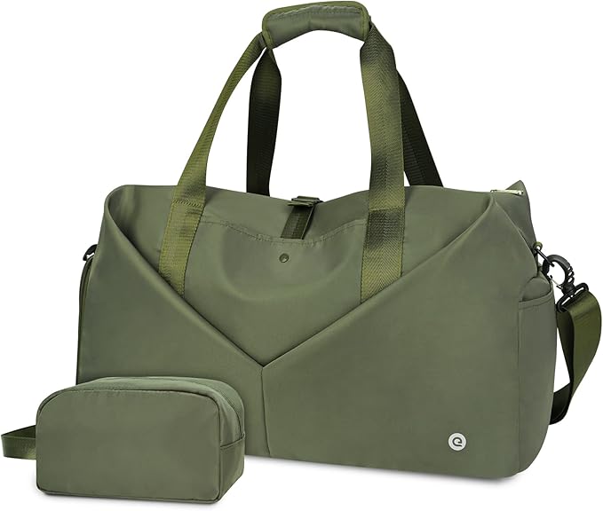 Ceneda 20" Gym Duffel Bag with Wet Pocket Shoes Compartment Portable Overnight Weekender Bag Travel bag Yoga Bag for Women (Green)