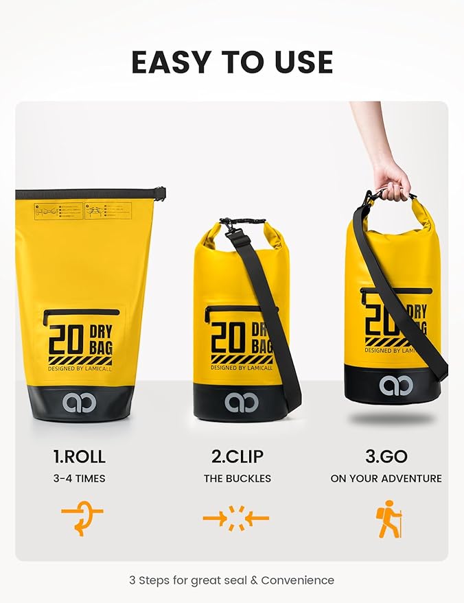 Lamicall Dry Bag Waterproof Backpack - [Zippered Pocket] 10L/20L Roll Top Waterproof Bag with Water proof Phone Case, Floatable Drybag for Swimming, Boating, Kayaking, Camping, Beach