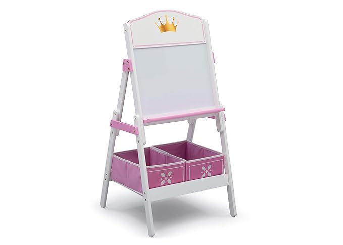 Delta Children Princess Crown Wooden Activity Easel with Storage - Ideal for Arts & Crafts, Drawing, Homeschooling and More - Greenguard Gold Certified, White/Pink