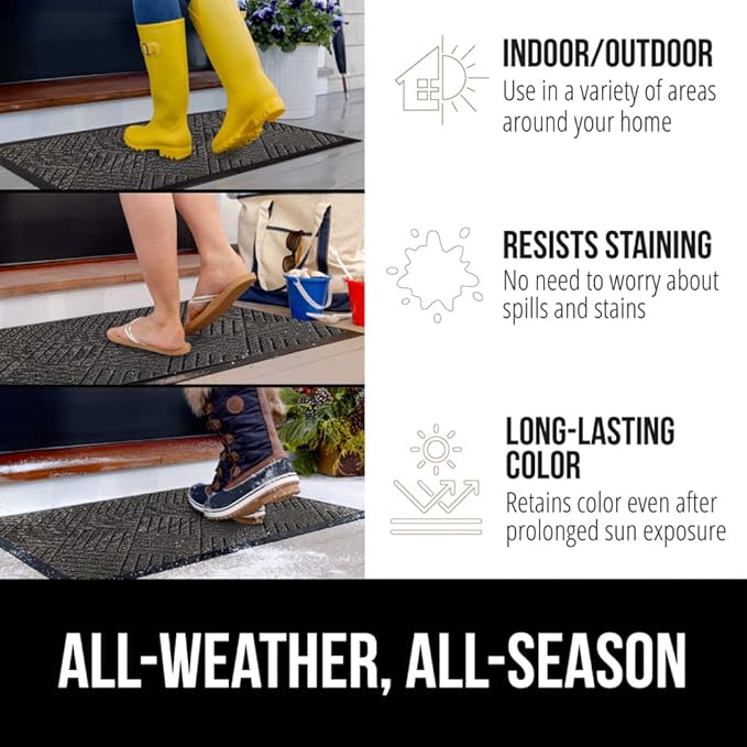 GORILLA GRIP 100% Waterproof All-Season WeatherMax Doormat, 72x24 Runner, Durable Natural Rubber, Stain and Fade Resistant, Low Profile, Indoor Outdoor Door Mats, Easy Clean Entry Mat, Gray Diamond
