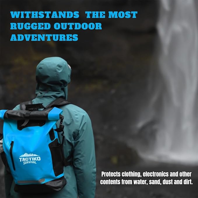 TACTIKO 30L Heavy-Duty 100% Waterproof Backpack, Roll Top Dry Bags for Kayaking, Hiking, Camping, Survival