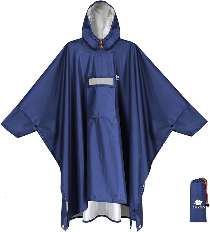 ANYOO Hooded Rain Poncho for Adults Waterproof Lightweight Rain Coat for Men Women Reusable Rain Jacket for Emergency Outdoor