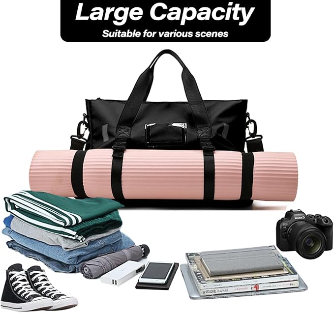 Gym Bag for Women, Yoga Mat Bag with Shoes Compartment & Wet Dry Pockets & Adjustable Yoga Mat Holder