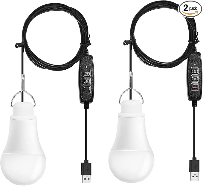 Taysing USB Light,USB Lamp,Camping Lights,7W Dimmable Hanging Portable Emergency Light Tent Lights for Power Station Solar Panel Charger Power Bank Power Outage Camping Outdoor Hurricane,2 Pack 5000K