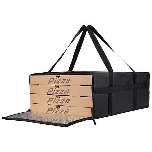 Bodaon Insulated Pizza Delivery Bag, 20" x 20" x 8" Pizza Warmer Bags for Carry Hot, Insulated Food Delivery Bag, Insulated Grocery Bags, Black, 1-Pack