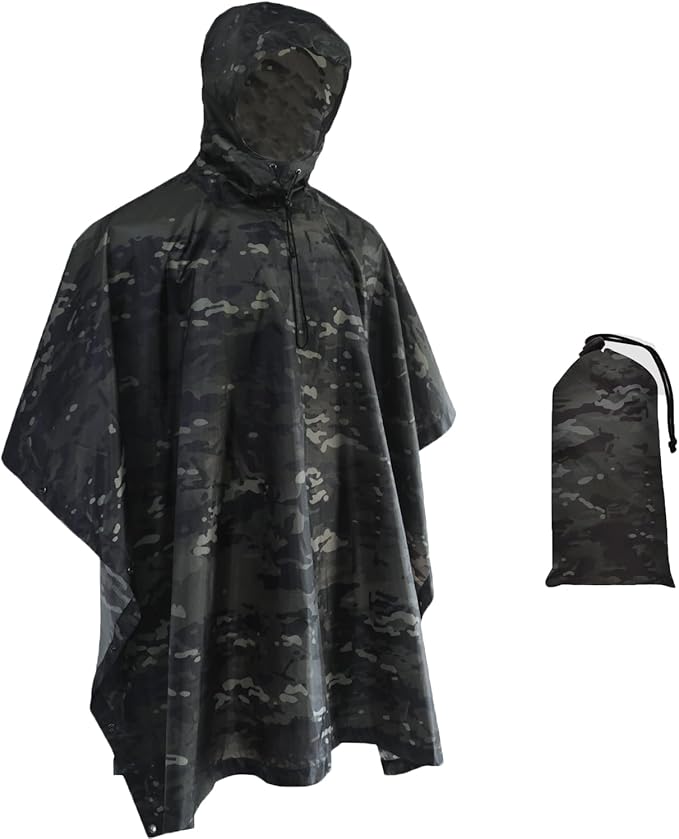 Camo Rain Poncho, Multi Use Waterproof Rain Coat