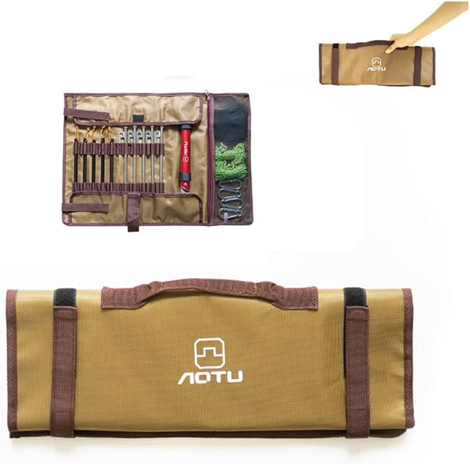 Tent Stake Storage Bag Tent Stake Roll Bag Ground Nail Storage Bag, Heavy Duty Oxford Polyester Case for Tent Pegs and Camping Hammer