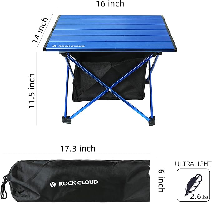 ROCK CLOUD Portable Camping Table Ultralight Aluminum Camp Table with Storage Bag Folding Beach Table for Camping Hiking Backpacking Outdoor Picnic
