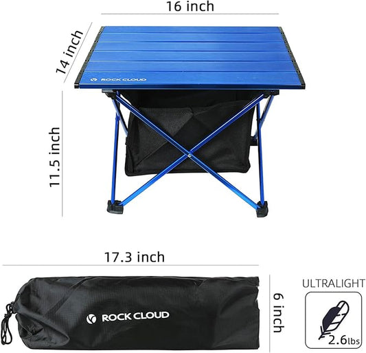 ROCK CLOUD Portable Camping Table Ultralight Aluminum Camp Table with Storage Bag Folding Beach Table for Camping Hiking Backpacking Outdoor Picnic