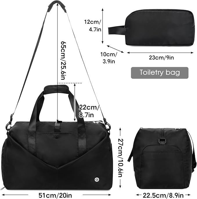 Ceneda 20" Gym Duffel Bag with Wet Pocket Shoes Compartment Portable Overnight Weekender Bag Travel bag Yoga Bag for Women (Black)