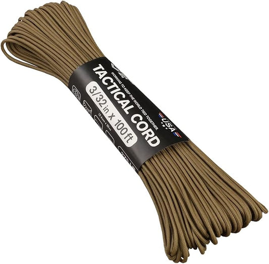 Atwood Rope MFG 275 Tactical Paracord 100 Feet 4-Strand Core Nylon Parachute Cord Outside Survival Gear Made in USA | Lanyards, Bracelets, Handle Wraps, Keychain (Coyote)