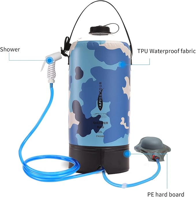 Portable Camping Shower Bag - 10L/2.2 Gallons 20/5 Gallons Solar Shower Water Bag with Foot Pump, Hose and Shower Head - Camp Shower for Camping, Beach, Travel, Outdoor Activities