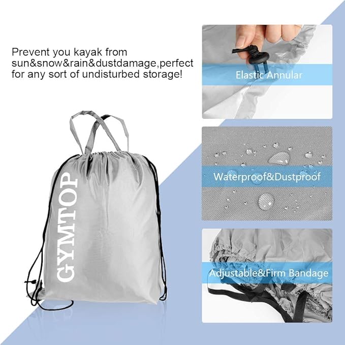 7.8-18ft Waterproof Kayak Canoe Cover-Storage Dust Cover UV Protection Sunblock Shield for Fishing Boat/Kayak/Canoe 7 Sizes [Choose Color] (Silver(Upgraded), Suitable for 13.8-15ft Kayak)