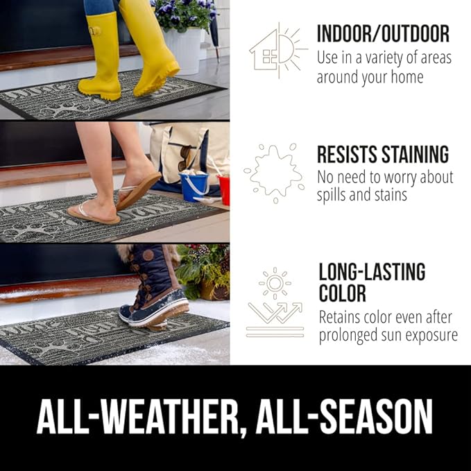 GORILLA GRIP 100% Waterproof All-Season WeatherMax Doormat, Durable Natural Rubber, Stain and Fade Resistant, Low Profile, Indoor Outdoor Door Mats, Easy Clean Patio Entrance Mat, 17x29, Stone Paws