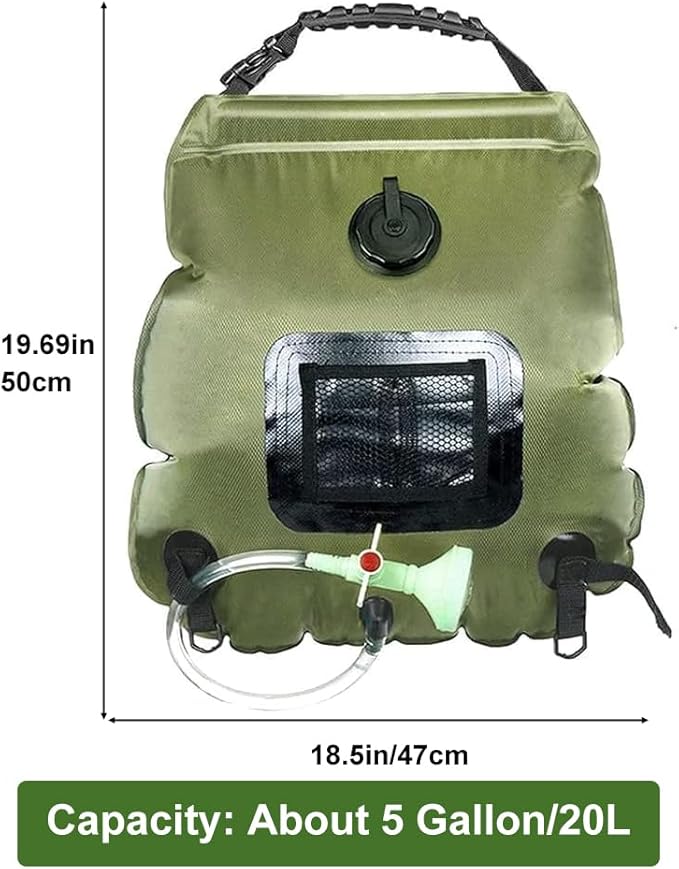 Solar Portable Shower for Camping 5 Gallon/20L - Solar Powered Camp Shower Bag with Switchable Shower Head and Detachable Hose for Camping, Backpacking, RV Travel