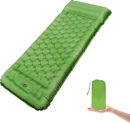 Camping Sleeping Pad, 50D Extra Thickness 4.7 Inch Inflatable Sleeping Mat Lightweight Waterproof Camping Pad, Foot Self-Inflating Sleeping Pads for Backpacking, Hiking, Traveling (Green+Grey)