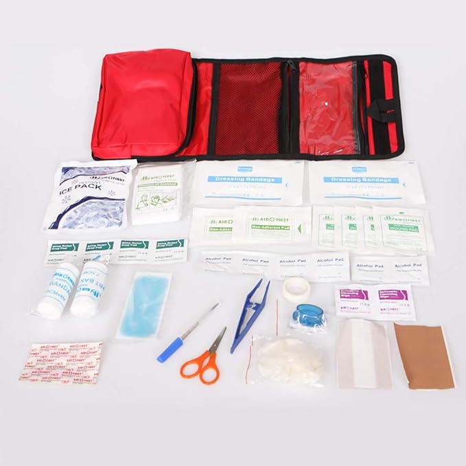 Aoutacc Nylon First Aid Empty Kit,Compact and Lightweight First Aid Bag for Emergency at Home, Office, Car, Outdoors, Boat, Camping, Hiking(Bag Only) (2 Pack Red Foldable)