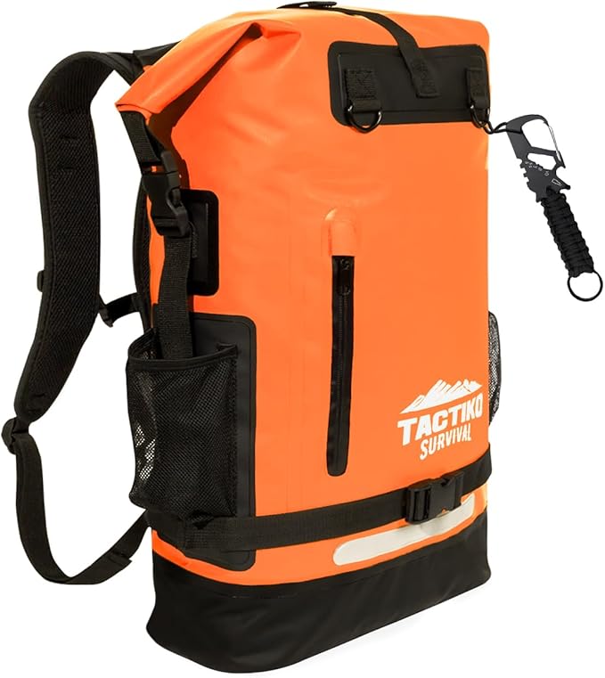 TACTIKO 30L Heavy-Duty 100% Waterproof Backpack, Roll Top Dry Bags for Kayaking, Hiking, Camping, Survival