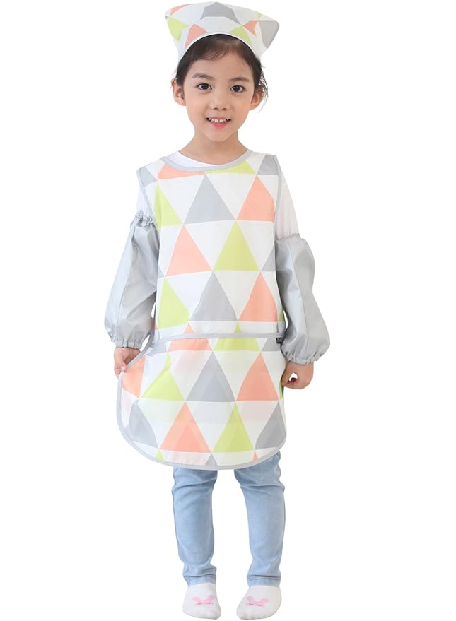 Children Waterproof Artist Painting Aprons or Art Smock 3PCS Set Lime Triangle (19-S)