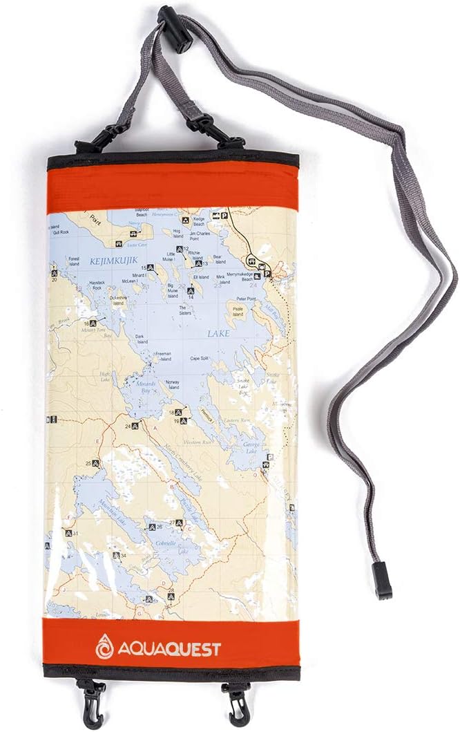 AquaQuest Trail Map Case - 100% Waterproof Document Dry Bag Holder with Clear Window & Lanyard - Black, Yellow, Orange, Blue or Green