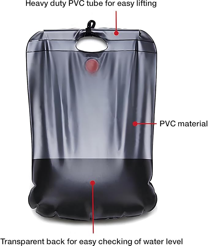 ELK Solar Heated Portable Shower Bag with Removable Hose - Ideal for Camping, Hiking, and Travel - 5 Gallon Capacity for Multiple Showers
