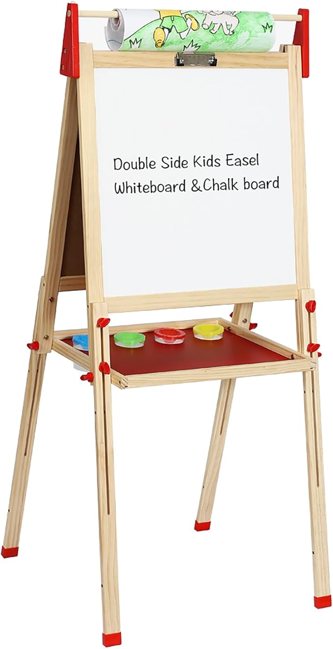 Easy Playhouse Easel for Kids, Wooden Whiteboard & Chalkboard Easel | Adjustable Height, Double-Sided Art Easel for Children