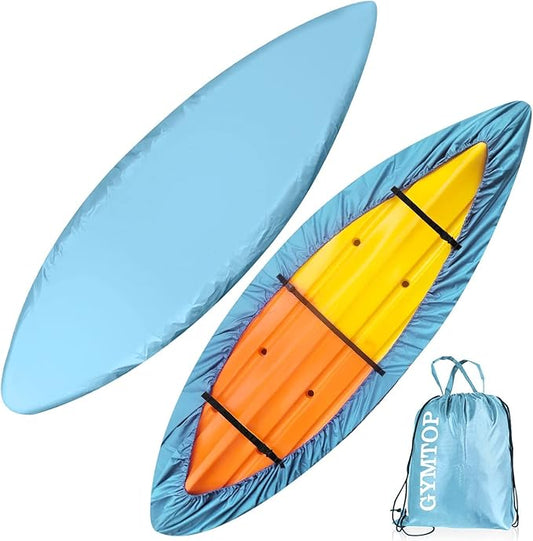 GYMTOP 7.8-18ft Waterproof Kayak Cover - Storage Dust Cover UV Protection Sunblock Shield for Fishing Boat/Kayak/Canoe 7 Sizes [Light Blue(Upgraded), Suitable for 12.3-13.5ft Kayak]