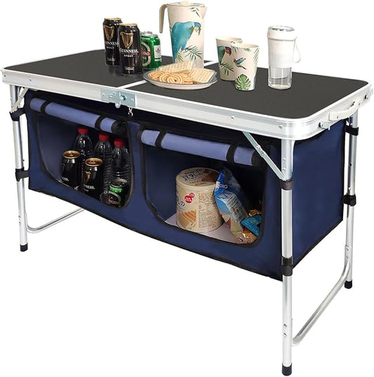 CampLand Outdoor Folding Table Aluminum Lightweight Height Adjustable with Storage Organizer for BBQ, Party, Camping