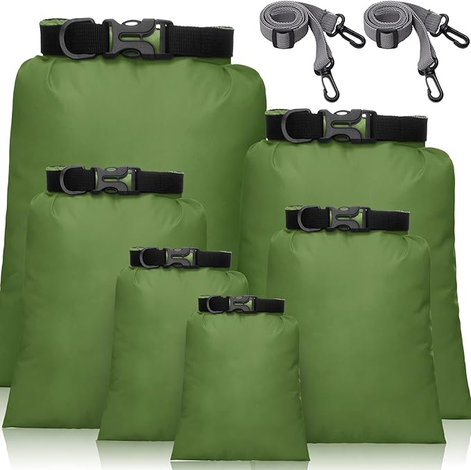 Shappy 6 Pcs Waterproof Dry Bag Set 6 Sizes Lightweight Sacks and Long Adjustable Shoulder Strap Outdoor Water Proof Keep Gear Dry Bag Stuff Sacks for Backpacking, Boating, Hiking, Camping (Green)
